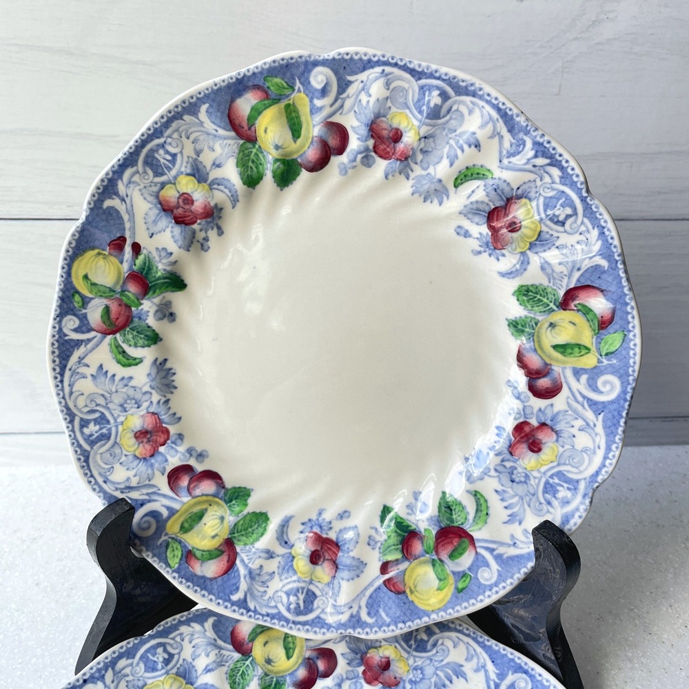 Vintage Royal Doulton Fruit Floral Scalloped Dessert Plates Set of 2 D5476 8.5in